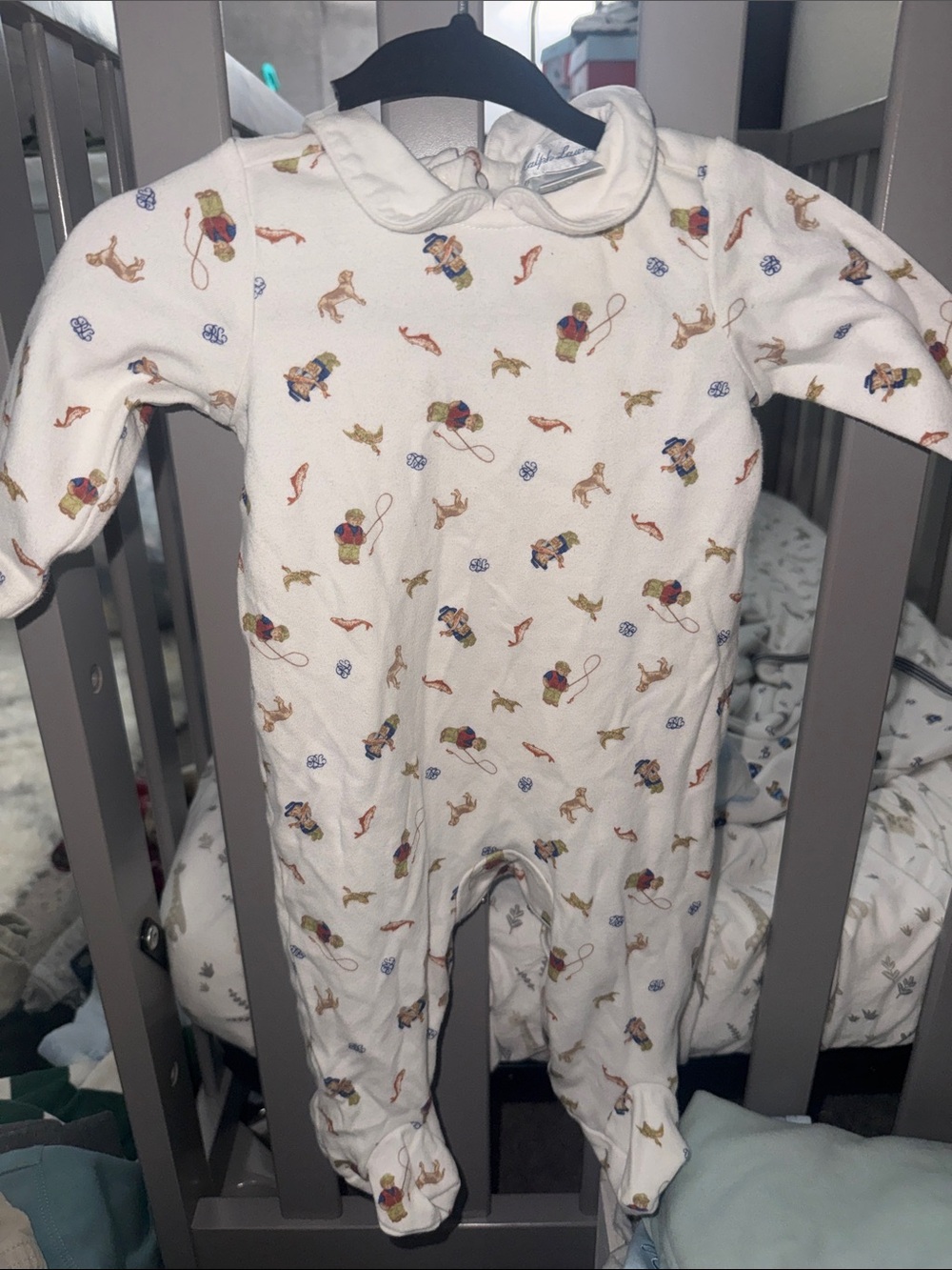Ralph Lauren Baby One-Piece Footed Sleeper in Cream with Playful Prints
